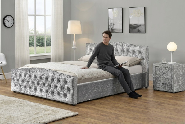Lit double de luxe Chesterfield gris moderne Lits de chambre à coucher design