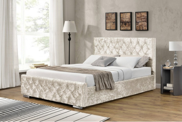 Lit capitonné Chesterfield en textile blanc Chambres Lits doubles Lit moderne