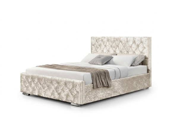 Lit capitonné Chesterfield en textile blanc Chambres Lits doubles Lit moderne