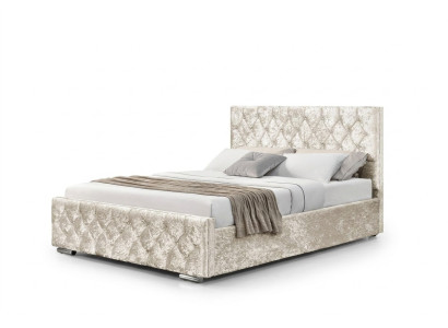 Lit capitonné Chesterfield en textile blanc Chambres Lits doubles Lit moderne