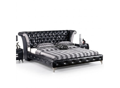Acier inoxydable Lit Chesterfield en cuir de luxe Double Rembourrage Lits de designer Hôtel