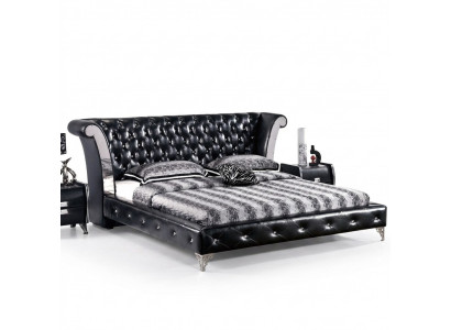 Acier inoxydable Lit Chesterfield en cuir de luxe Double Rembourrage Lits de designer Hôtel