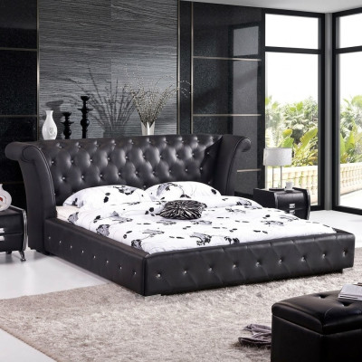 Chesterfield Grand lit XXL Lit contre lits capitonné Hôtel Velours Noir Tissu Oreilles