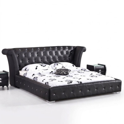 Chesterfield Grand lit XXL Lit contre lits capitonné Hôtel Velours Noir Tissu Oreilles