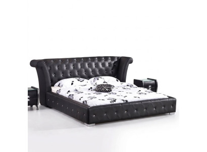 Chesterfield Grand lit XXL Lit contre lits capitonné Hôtel Velours Noir Tissu Oreilles