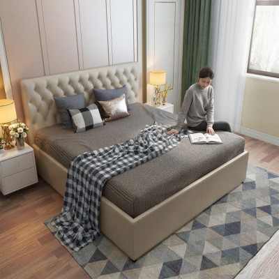 Lit design Chesterfield Chambre en cuir synthétique Rembourrage 140/160/180/200 cm