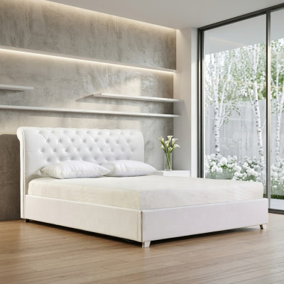 Lit designer Chesterfield pour chambre en cuir synthétique Matelassage 140/160/180/200 cm