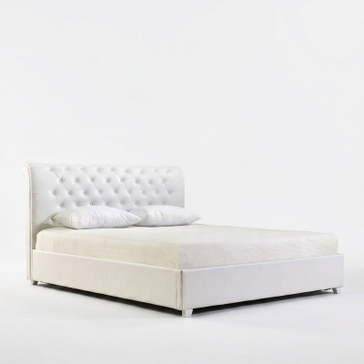 Lit designer Chesterfield pour chambre en cuir synthétique Matelassage 140/160/180/200 cm