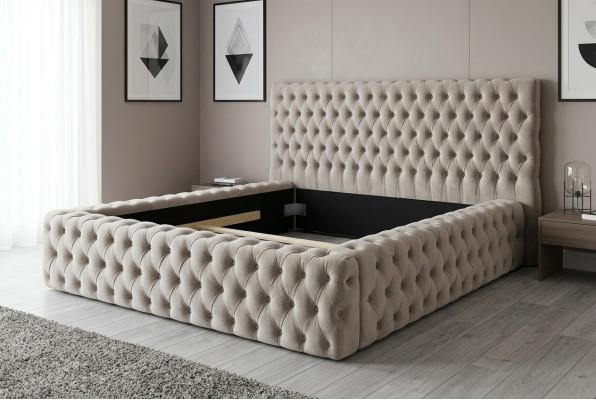 Élégant design Chesterfield en anglais Lit double beige - lits au style intemporel