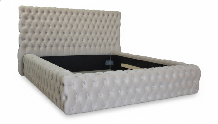 Élégant design Chesterfield en anglais Lit double beige - lits au style intemporel