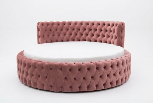 Lit rond en velours Chesterfield Luxe Rembourrage Rond Lits Tissu Textile Hôtel neuf