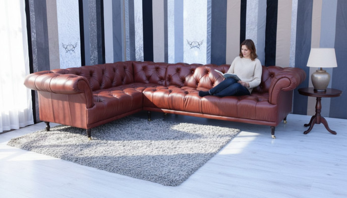 Élégant canapé d'angle Chesterfield Suite rembourré - fait sur mesure