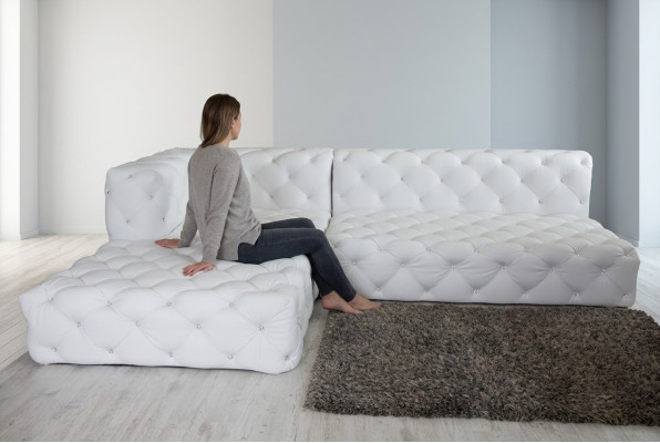 Canapé d'angle design en cuir avec des cristaux, nouveaux canapés d'angle en cuir.