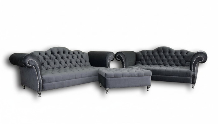 Ensemble de canapé 3+2 places + Tabouret Canapé Chesterfield Tissu Canapé en cuir