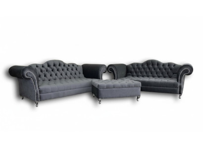 Ensemble de canapé 3+2 places + Tabouret Canapé Chesterfield Tissu Canapé en cuir