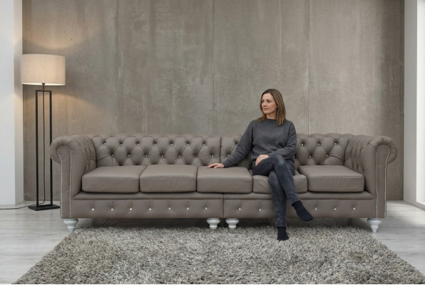 Canapé Chesterfield en tissu rembourré Canapés en cuir Canapé Rembourrage 5 places