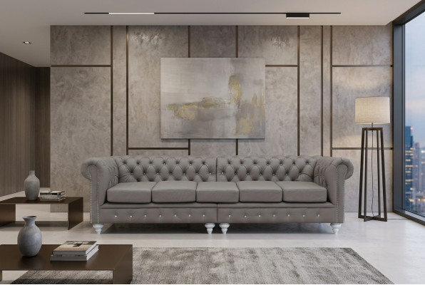 Canapé Chesterfield en tissu rembourré Canapés en cuir Canapé Rembourrage 5 places
