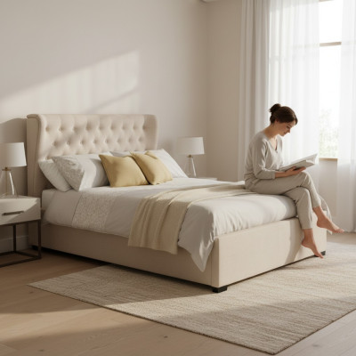 Chesterfield Design Revêtement Lit anglais Lit double Lits Beige 160/180x200