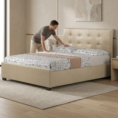 Chesterfield Design Rembourrage Lit Anglais Gris Lits 160/180x200 cm Lit Double