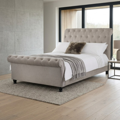 Chesterfield Design Upholstery English Bed Gray 160/180x200 Lit double Lits