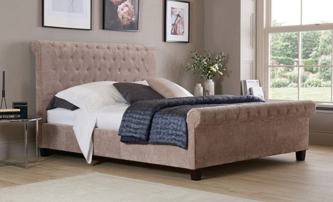 Lit en velours de design Chesterfield Luxe Textile Lit Chambre Double 160x200cm