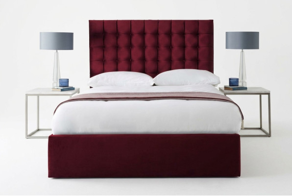 Tissu de velours de luxe rouge pour lit double design Chesterfield 160x200cm Lits neufs