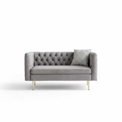 Canapé Chesterfield 2 places, canapé en tissu, canapé rembourré, ensemble d'assise, canapé 2 places, gris.