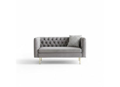Canapé Chesterfield 2 places, canapé en tissu, canapé rembourré, ensemble d'assise, canapé 2 places, gris.