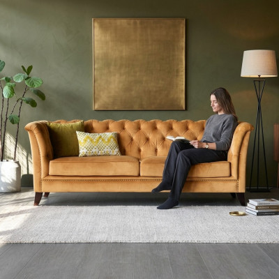 Canapé de luxe moderne Chesterfield 3 places de couleur orange pour salon