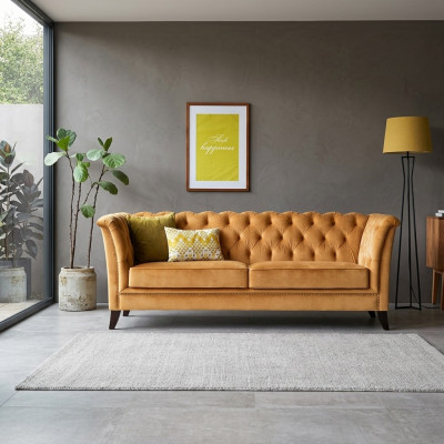 Canapé de luxe moderne Chesterfield 3 places de couleur orange pour salon