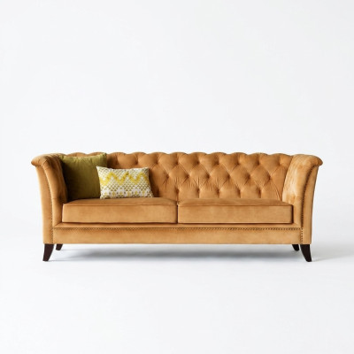 Canapé de luxe moderne Chesterfield 3 places de couleur orange pour salon