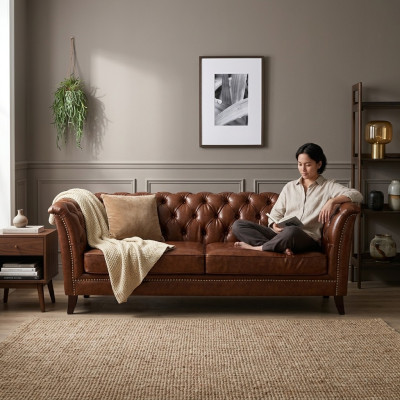 Canapé Chesterfield en cuir design, canapé de luxe, canapé classique 2 places, neuf