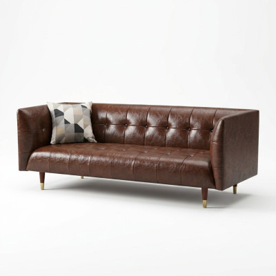 Canapé de salon en cuir luxueux 3 places Chesterfield marron