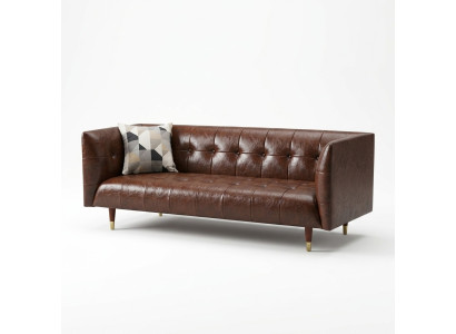 Canapé de salon en cuir luxueux 3 places Chesterfield marron