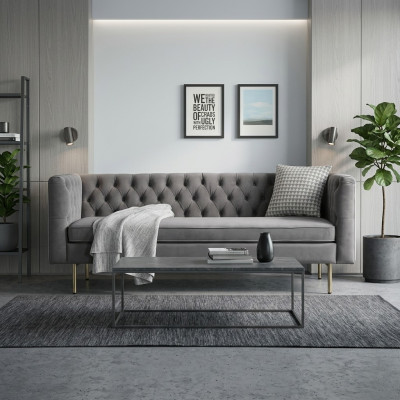 Canapé Luxe Tissu Chesterfield Canapé Canapés Rembourrage 3 Places Meubles Italiens