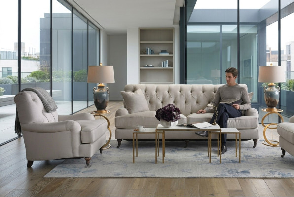 Chesterfield canapé de luxe en tissu rembourré Suite 3 places + 1 canapé