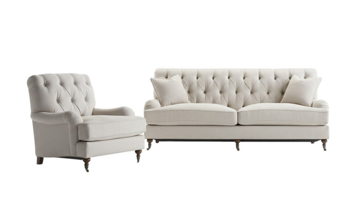 Chesterfield canapé de luxe en tissu rembourré Suite 3 places + 1 canapé