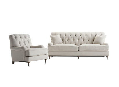 Chesterfield canapé de luxe en tissu rembourré Suite 3 places + 1 canapé
