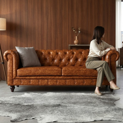 Canapé Chesterfield en cuir design rembourré, canapé luxueux, canapé classique 3 places, neuf.