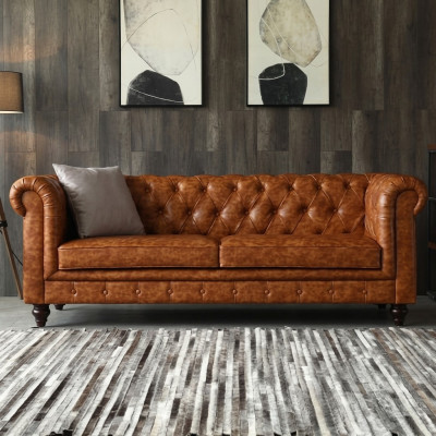 Canapé Chesterfield en cuir design rembourré, canapé luxueux, canapé classique 3 places, neuf.