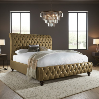 Tissu de velours de luxe en or Angleterre Lit Double Design Chesterfield 160x200cm Lits