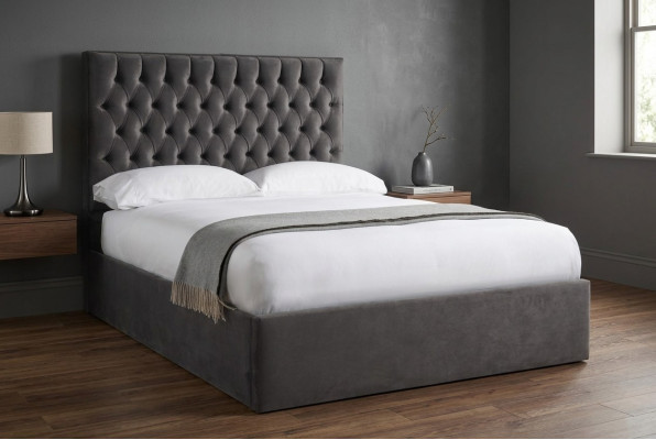 Chesterfield Gris Lit en Velours de Luxe Double Design 180x200cm Lits Neufs