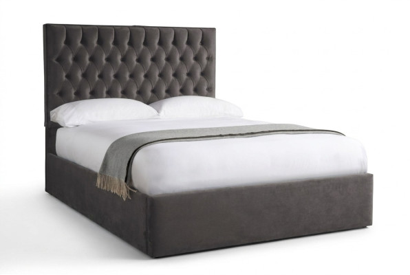 Chesterfield Gris Lit en Velours de Luxe Double Design 180x200cm Lits Neufs