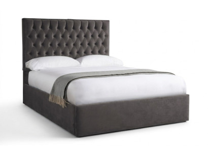 Chesterfield Gris Lit en Velours de Luxe Double Design 180x200cm Lits Neufs