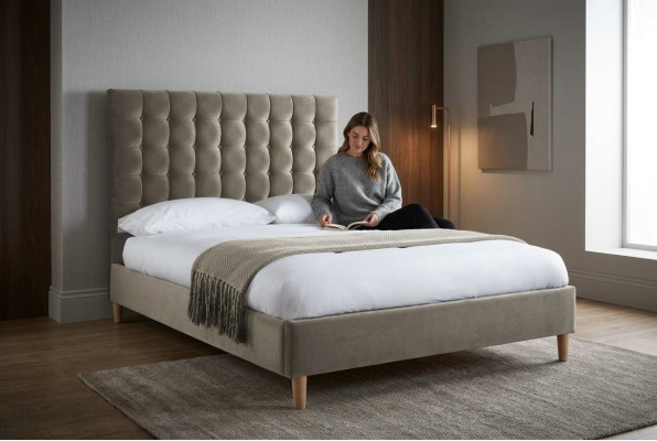Lit double de luxe Chesterfield gris Lit rembourré Chambre à coucher Lit