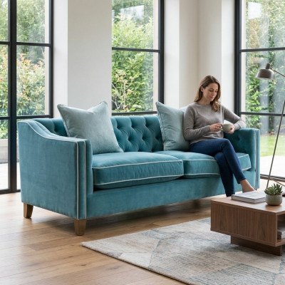 Canapé Chesterfield 2 places en tissu, canapé designer ensemble de canapés deux places.