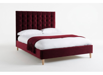 Luxe en velours rouge Textile Lit Double Design Chesterfield 180x200cm Lits neufs