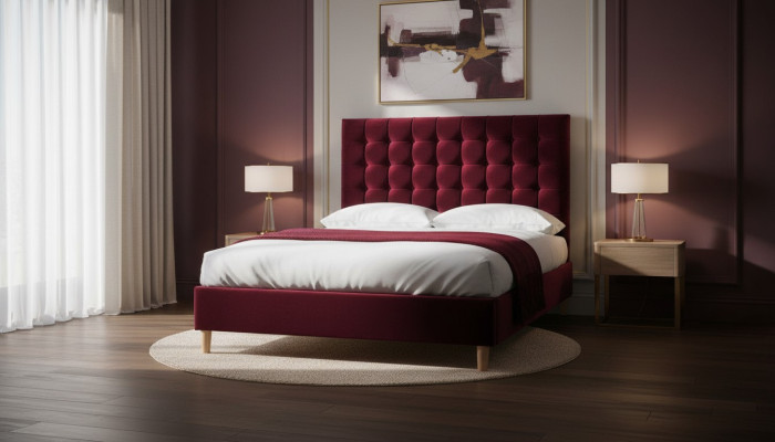 Tissu de velours rouge de luxe Lit Double Design Chesterfield Lits classiques nouveau
