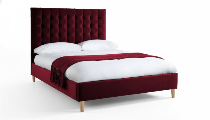 Tissu de velours rouge de luxe Lit Double Design Chesterfield Lits classiques nouveau