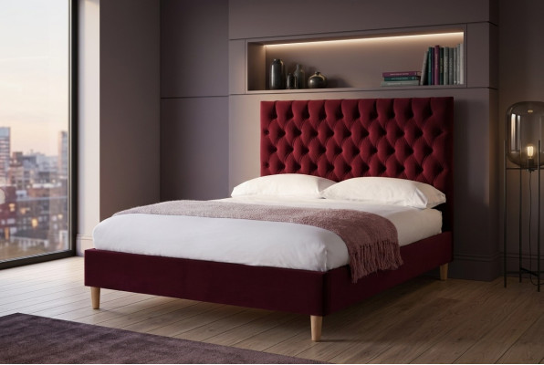 Lit Chesterfield rouge Lit rembourré Lit double Lits Grand lit XXL Lit de luxe Designer
